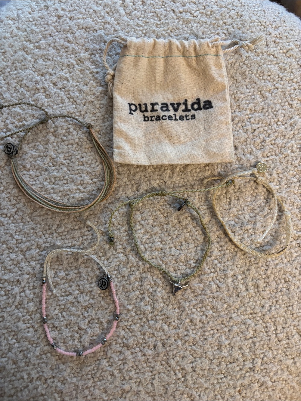 Pura Vida Neutral Green Pink Mixed Bull Horn Bracelet Set